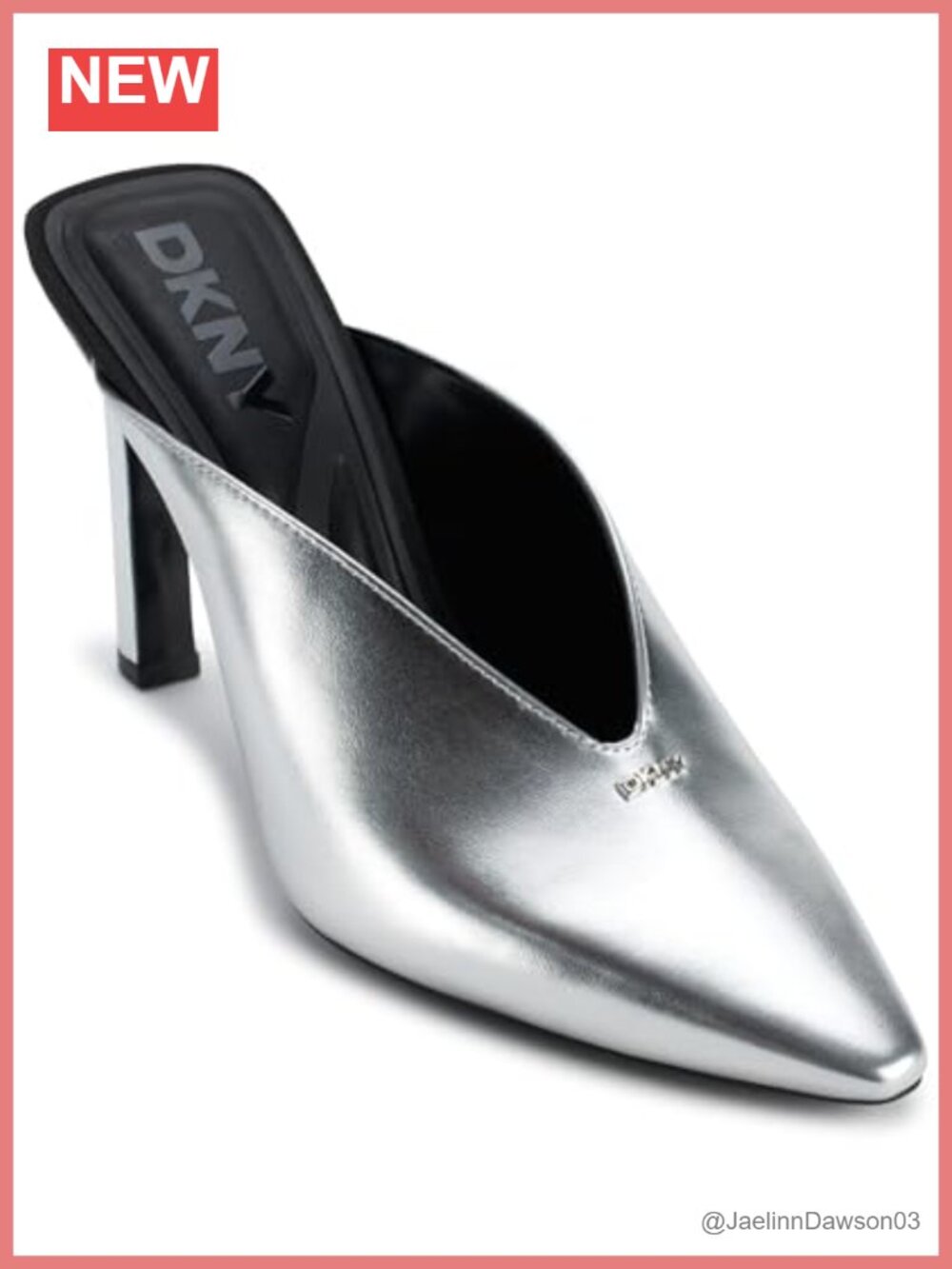 DKNY Cadena Heeled Loafer Mule Women's Slingback Stiletto Open Toe Silver